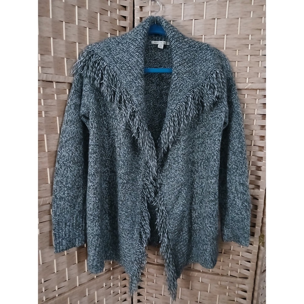 Carolyn Taylor Women's Gray Fringe Open Cardigan Sweater Sz S Boho
